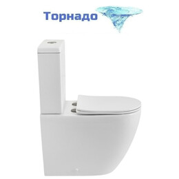 Унитаз-компакт безободковый Cezares Stylus-Tor CZR-538-CP-TOR с тонкой крышкой микролифт, кнопка оружейная сталь (система смыва Торнадо) фото 