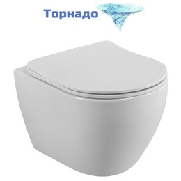 Унитаз подвесной безободковый Cezares Stylus-Tor CZR-6601-TH-TOR/SC с тонкой крышкой микролифт (Система смыва торнадо) фото 