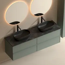Тумба подвесная с раковиной Sancos Вельта (Velta) 160 см VL80GG (раковины Твист CN12001MB, столешница TT160A1X) серо-зелёный фото 