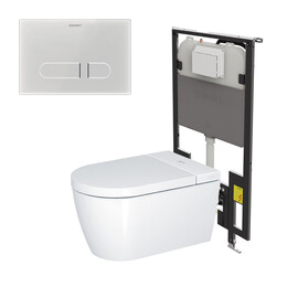 Инсталляция с подвесным безободковым унитазом Duravit Starck F Plus с сиденьем Sensowash и клавишей смыва белое стекло (покрытие Hygieneglaze) фото 