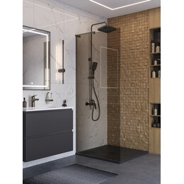 Душевая перегородка BelBagno 90 см UNO-L-1-TB-90-BR-GM (стекло 8 мм) оружейная сталь/бронза фото 