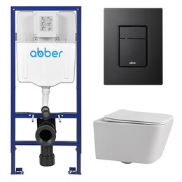 Инсталляция с подвесным унитазом комплект: Abber AC0108 с подвесным унитазом Rechteck AC1201 с крышкой микролифт, кнопка смыва AC0123MB черная матовая фото 