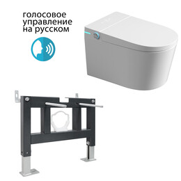 Инсталляция с подвесным унитазом комплект: Abber AC0101P с подвесным импульсным унитазом-биде Bequem AC1123SR с крышкой микролифт фото 