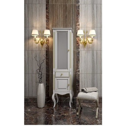 Пенал напольный Opadiris Лаура 45 см, левый, белый/бежевая патина фото 