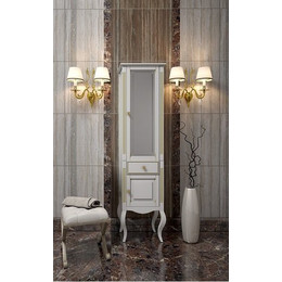 Пенал напольный Opadiris Лаура 45 см, правый, белый/бежевая патина фото 