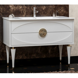 Тумба напольная с раковиной Smile Ибица 120 см, 2 ящика, белый/золото фото 