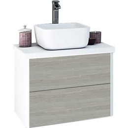 Тумба подвесная со столешницей Акватон Брук 80 см 1A202001BCDL0, белый/дуб латте фото 