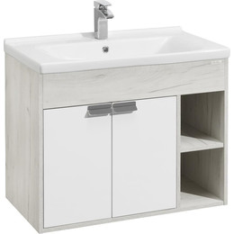 Тумба подвесная с раковиной Акватон Флай 80 см 1A2374K0FAX10, белый/дуб крафт фото 