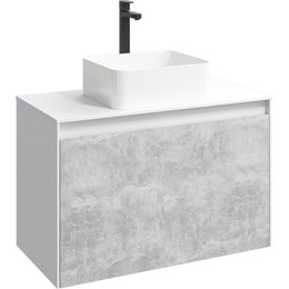 Тумба подвесная со столешницей Aqwella 5 Stars Mobi 80 см MOB0108W/MOB0708BS, белый/бетон светлый, Цвет фасада: бетон фото 