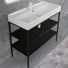 Тумба напольная с раковиной Cezares CADRO-100/46/73-2C-PIA-MET-ST 100 см, черный фото 