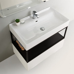 Тумба подвесная с раковиной Cezares CADRO-120/46/30-1C-SO-MET-ST 120 см, черный/белый фото 