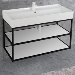 Тумба подвесная с раковиной Cezares CADRO-100/46/58-2C-SO-MET-ST 100 см, черный/белый фото 