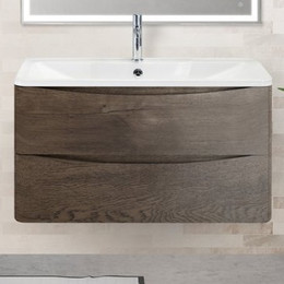 Тумба подвесная с раковиной BelBagno ACQUA-900-2C-SO-RNG 90 см, Rovere Nature Grigio, Цвет фасада: Rovere Nature Grigio фото 
