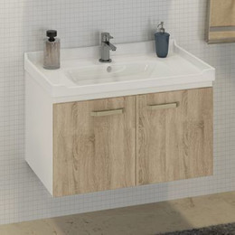 Тумба подвесная с раковиной Comforty Рига 80 см, дуб сонома фото 