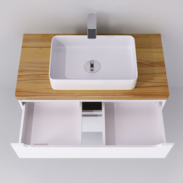Тумба подвесная со светлой столешницей Jorno Wood 100 см Wood.01.100/P/W, белый фото 