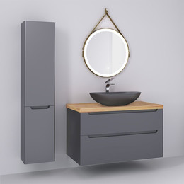 Тумба подвесная со светлой столешницей Jorno Wood 100 см Wood.01.100/P/GR, серый фото 