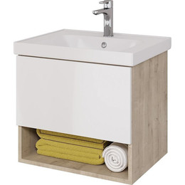 Тумба подвесная с раковиной Dreja Perfecto 60 см 99.0811, дуб эврика/белый глянец фото 