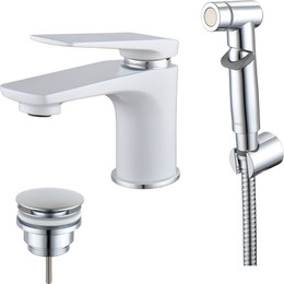 Смеситель для раковины с лейкой для биде Lemark Allegro LM5916CW, хром/белый фото 