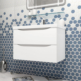 Тумба подвесная с раковиной Opadiris Элеганс 80 см, белый матовый фото 