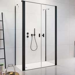 Душевое ограждение Radaway Nes 8 Black DWD+2S 90x80 см (стекло 8 мм), черный/прозрачное фото 