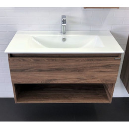 Тумба подвесная с раковиной Comforty Бордо 90 см, дуб тёмно-коричневый фото 