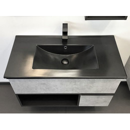 Тумба подвесная с раковиной Comforty Франкфурт 90 см (раковина 90E чёрная), бетон светлый фото 