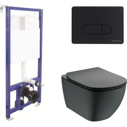 Инсталляция Berges Wasserhaus Novum D5 с подвесным безободковым унитазом Ideal Standard Silk Black Tesi AquaBlade, чёрный матовый фото 