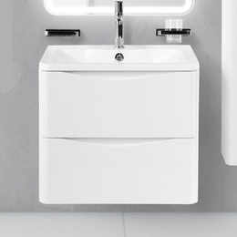 Тумба подвесная с раковиной BelBagno ACQUA-600-2C-SO-BL 60 см, Bianco Lucido, Цвет фасада: белый фото 