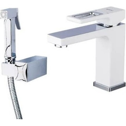 Смеситель для раковины с гигиеническим душем Gappo Futura G1017-1, белый/хром фото 