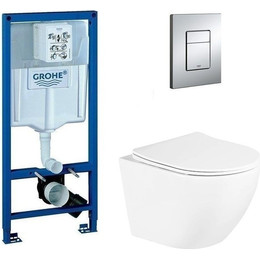 Инсталляция с подвесным унитазом комплект: Grohe Rapid SL 38772001 с подвесным безободковым унитазом BelBagno Uno BB3105CHR/SC сиденье микролифт, крепление, кнопка смыва хром, Цвет производителя: белый фото 