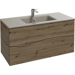 Тумба подвесная с раковиной Jacob Delafon Sherwood 100 см EB1833RU-P13, состаренный дуб (раковина EB1830RU-DE5, цвет базальт матовый) фото 