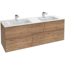 Тумба подвесная с раковиной Jacob Delafon Sherwood 140 см EB1835RU-P6, натуральный дуб (раковина EB1832RU-DE1, цвет белый матовый) фото 