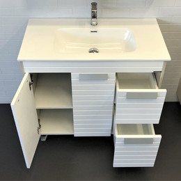 Тумба напольная с раковиной Comforty Клеон 90H см, белый/дуб дымчатый фото 