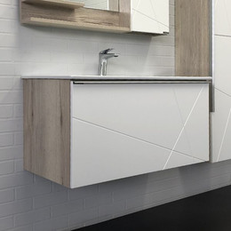 Тумба подвесная с раковиной Comforty Мерано 90 см, белый/дуб дымчатый фото 