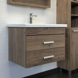 Тумба подвесная с раковиной Comforty Никосия 70П 70 см, дуб тёмный фото 