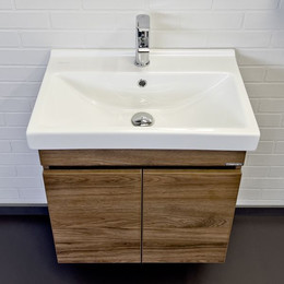 Тумба подвесная с раковиной Comforty Осло 60 см, дуб тёмно-коричневый фото 