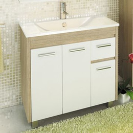 Тумба напольная с раковиной Comforty Тулуза 90 см, белый/сосна лоредо фото 