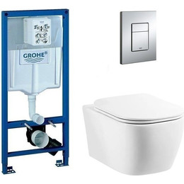 Инсталляция с подвесным унитазом комплект: Grohe Rapid SL 38772001 с подвесным безободковым унитазом Belbagno Genova BB1102CH сиденье микролифт, крепление, кнопка смыва хром фото 