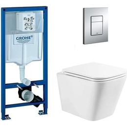 Инсталляция с подвесным унитазом комплект: Grohe Rapid SL 38772001 с подвесным безободковым унитазом Belbagno Ardente-R BB520CHR сиденье микролифт, крепление, кнопка смыва хром фото 