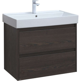 Тумба подвесная с раковиной Aquanet Nova Lite 75 см 287895 (2 ящика) дуб чёрный, Цвет фасада: дуб черный фото 