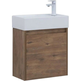 Тумба подвесная с раковиной Aquanet Nova Lite 50 см 298855 (с дверцей) дуб рустикальный, Цвет фасада: тёмное дерево фото 
