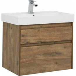 Тумба подвесная с раковиной Aquanet Nova Lite 75 см 249515 (2 ящика) дуб рустикальный, Цвет фасада: тёмное дерево фото 