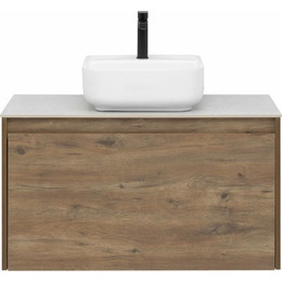 Тумба подвесная со столешницей Aquanet Nova Lite 90 см 249517 (1 ящик) дуб рустикальный, Цвет фасада: тёмное дерево фото 
