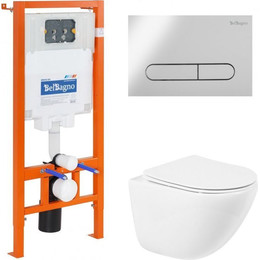 Инсталляция с подвесным безободковым унитазом BelBagno Amanda BB051CHR/BB051SC/BB002-80/BB005-PR-CHROME (кнопка смыва Prospero, хром глянцевый) фото 