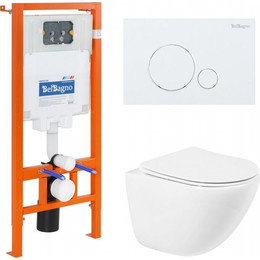 Инсталляция с подвесным безободковым унитазом BelBagno Amanda BB051CHR/BB051SC/BB002-80/BB014-SR-BIANCO (кнопка смыва Sfera, белый) фото 