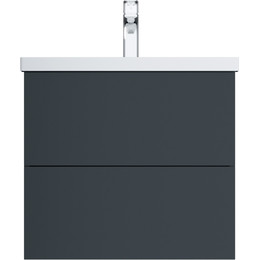 Тумба подвесная с раковиной Am.Pm Gem 60 см M90FHX06022GM, графит матовый, Цвет фасада: чёрный фото 