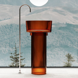 Раковина напольная прозрачная Abber Kristall 45 см AT2702Opal-H с техническим отверстием для монтажа у стены, красный фото 