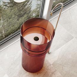 Раковина напольная прозрачная Abber Kristall 45 см AT2701Opal-H с техническим отверстием для монтажа у стены, красный фото 