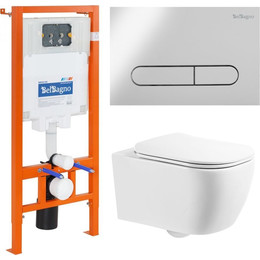 Инсталляция с подвесным безободковым унитазом BelBagno Genova BB1102CH/BB1102SC/BB002-80/BB005-PR-CHROME (кнопка смыва Prospero, хром) фото 