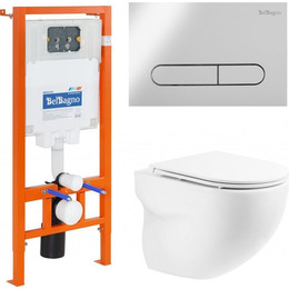 Инсталляция с подвесным безободковым унитазом BelBagno Onda BB066CHR/BB870SC/BB002-80/BB005-PR-CHROME (кнопка смыва Prospero, хром) фото 